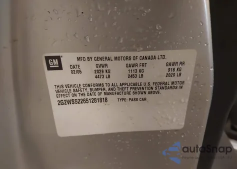 2005 Pontiac Grand Prix Gt z USA, uszkodzony, nr VIN 2G2WS522651281818